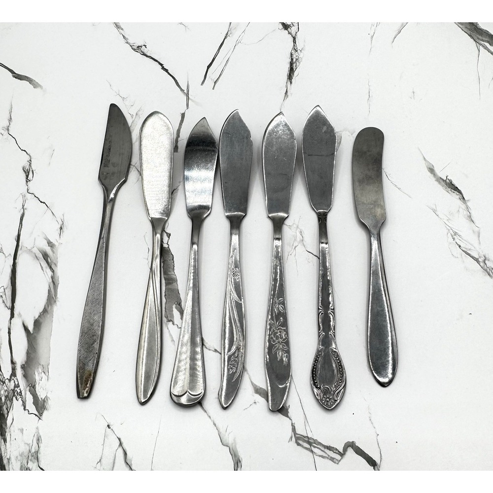 7‎ Mixed Lot Vintage MCM Stainless Flatware Butter Knives Serving Japan Korea